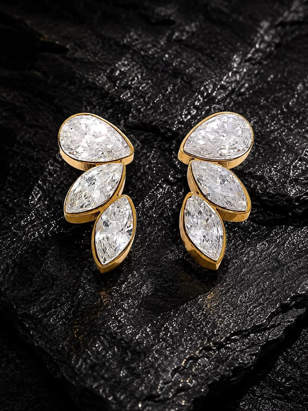 Gold Marquise Crystal Stud Earrings - Women Jewelry